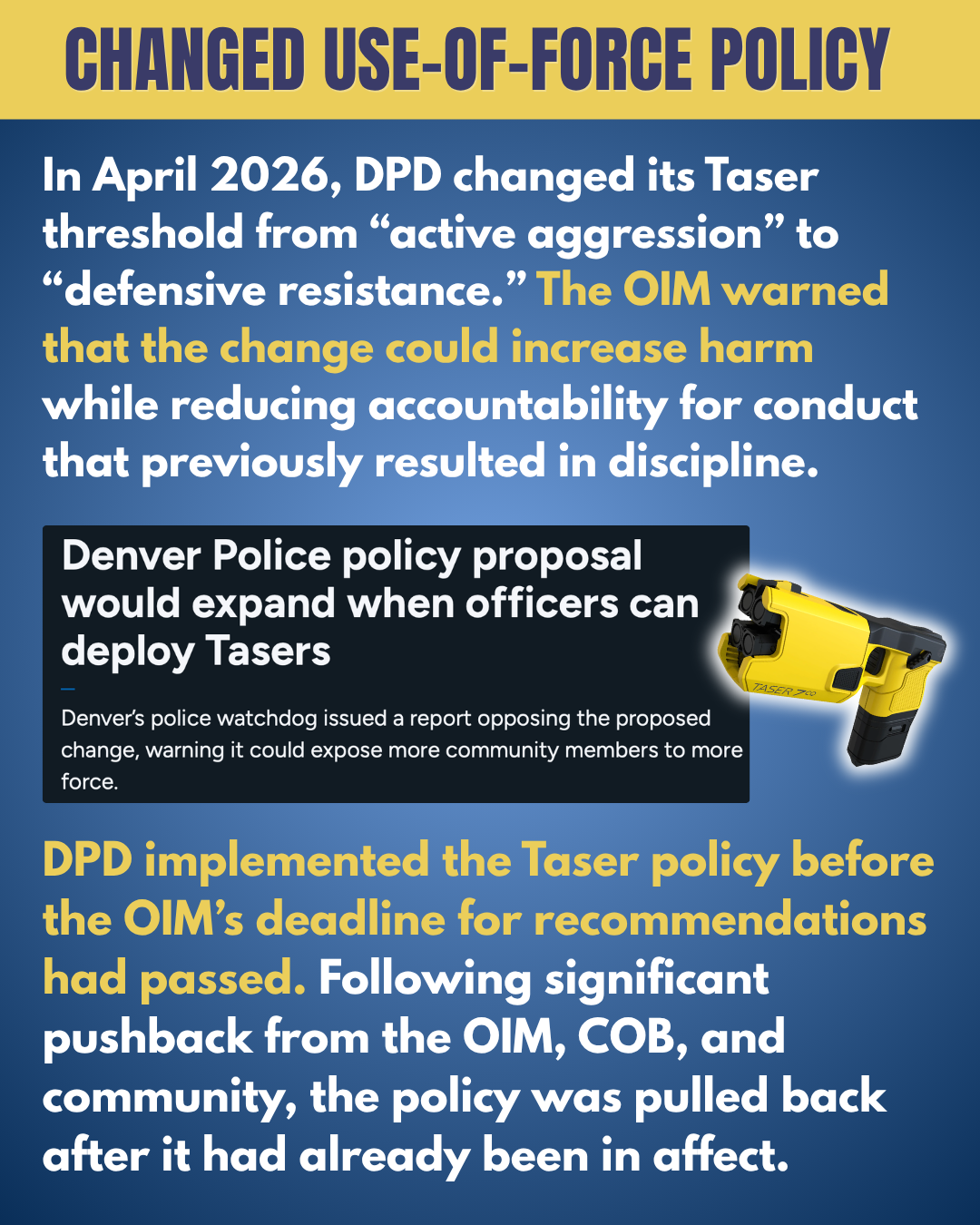 Denver PD Taser Policy Use of Force Change